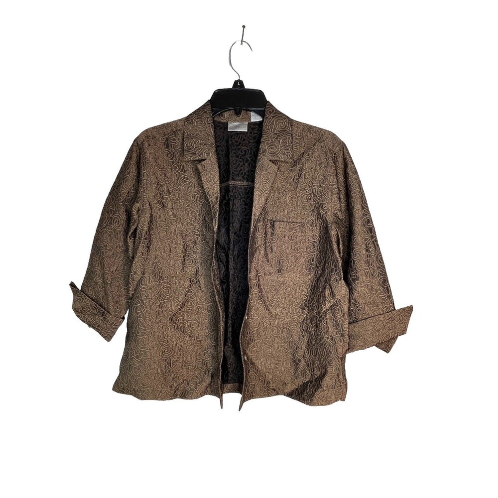 Chicos Embroidered Brown Silky Feel 3/4  sleeve Print Blouse 0 S
